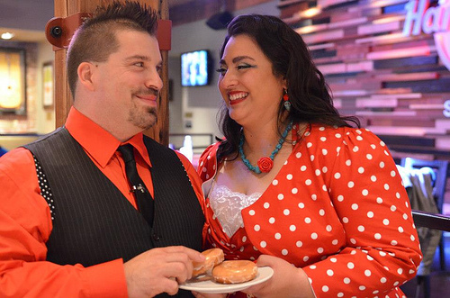 Crystal & Denny’s rockabilly red and turquoise wedding