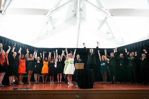 Celebrate the end of a successful wedding ceremony as a group