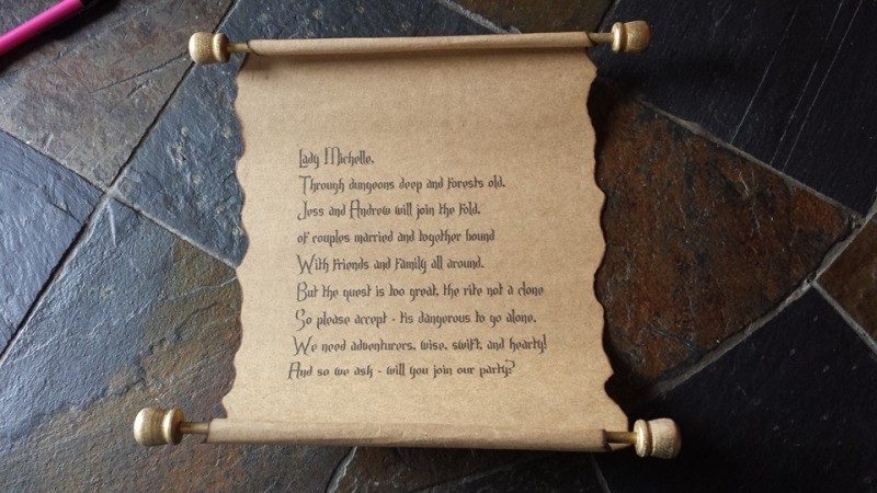 Propose to your adventuring party with these Medieval scroll invites