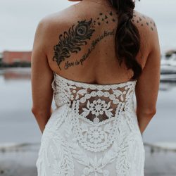 Pine cones, flowery hair, and forest chic combine at this rustic mountain wedding