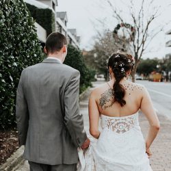 Pine cones, flowery hair, and forest chic combine at this rustic wedding
