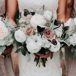 Pine cones, flowery hair, and forest chic combine at this rustic mountain wedding