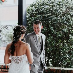 Pine cones, flowery hair, and forest chic combine at this rustic mountain wedding