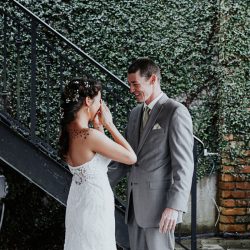 Pine cones, flowery hair, and forest chic combine at this rustic mountain wedding