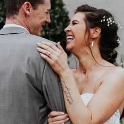 Pine cones, flowery hair, and forest chic combine at this rustic mountain wedding