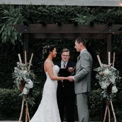 Pine cones, flowery hair, and forest chic combine at this rustic wedding