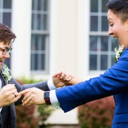 MichelleArlotta CaseyStephanie 13 - These backyard brides triumphed with killer suits at their house on the shore These backyard brides triumphed with killer suits at their house on the shore