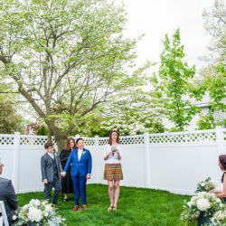 MichelleArlotta CaseyStephanie 22 - These backyard brides triumphed with killer suits at their house on the shore These brides triumphed with killer suits at their house on the shore