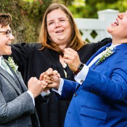 MichelleArlotta CaseyStephanie 23 - These backyard brides triumphed with killer suits at their house on the shore These brides triumphed with killer suits at their house on the shore