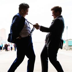 MichelleArlotta CaseyStephanie 36 - These backyard brides triumphed with killer suits at their house on the shore These brides triumphed with killer suits at their house on the shore