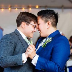 MichelleArlotta CaseyStephanie 40 - These backyard brides triumphed with killer suits at their house on the shore These brides triumphed with killer suits at their house on the shore