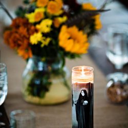 Parker Sells LeslieBarbaroPhotography 20151003details63edmv41 low - A fall-themed wedding celebration with a stunning red dress Intimate, rustic DIY fall wedding celebration with red-dressed bride