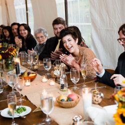 Parker Sells LeslieBarbaroPhotography 20151003reception17186 low - A fall-themed wedding celebration with a stunning red dress Intimate, rustic DIY fall wedding celebration with red-dressed bride
