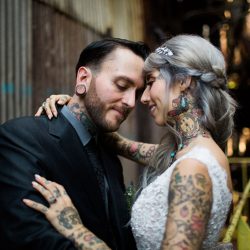 Hamilton Hamilton KyleFordWeddings HamiltonWeddingPittsburgh06312 low - An inked, glam, and woodland-meets-industrial wedding at the Carrie Furnaces in Pittsburgh An inked, glam, and industrial woodland wedding at the Carrie Furnaces in Pittsburgh
