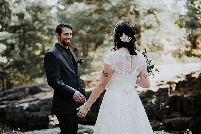 An elegantly goth Friday the 13th wedding with hints of Tim Burton