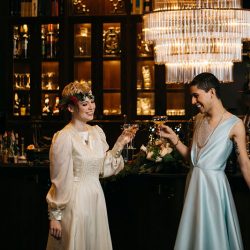 Seattle microwedding venue with test tube chandelier decor