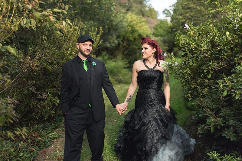 A goth meets nerd meets glam wedding with on-site ring tattoos