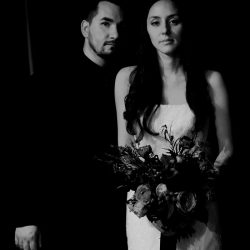 A darkly chic wedding with karaoke and Mexican meets Korean food