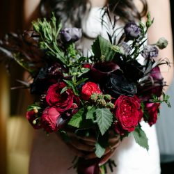 A darkly chic wedding with karaoke and Mexican meets Korean food