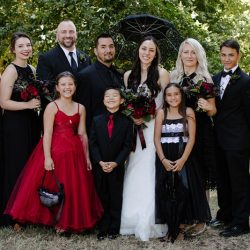 A darkly chic wedding with karaoke and Mexican meets Korean food