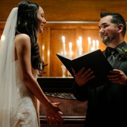 A darkly chic wedding with karaoke and Mexican meets Korean food