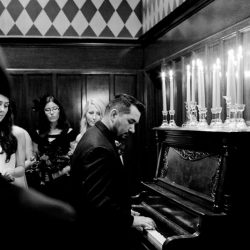 A darkly chic wedding with karaoke and Mexican meets Korean food