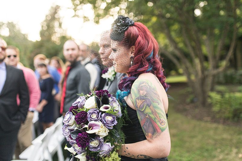 A goth meets nerd meets glam wedding with on-site ring tattoos