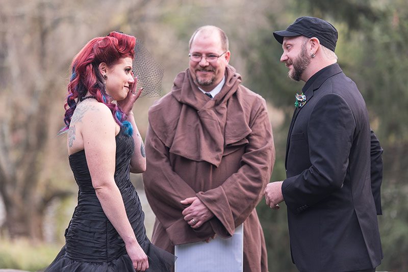 A goth meets nerd meets glam wedding with on-site ring tattoos