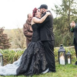 A goth meets nerd meets glam wedding with on-site ring tattoos