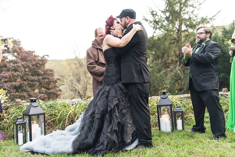 A goth meets nerd meets glam wedding with on-site ring tattoos