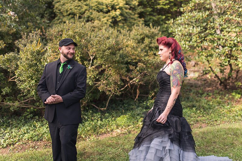 A goth meets nerd meets glam wedding with on-site ring tattoos