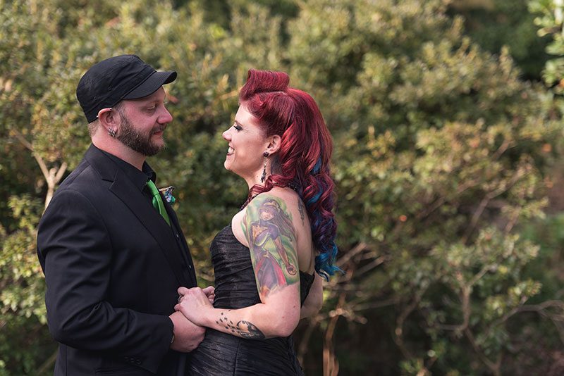 A goth meets nerd meets glam wedding with on-site ring tattoos