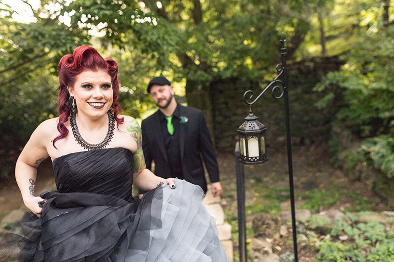 A goth meets nerd meets glam wedding with on-site ring tattoos