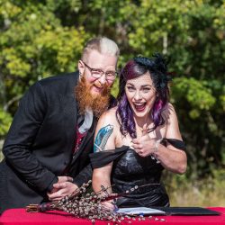 AKwedWEB 553 - A stunning black dress, tattoos, and skulls everywhere at this chic and dark wedding A stunning black dress, tattoos, and skulls everywhere at this goth wedding