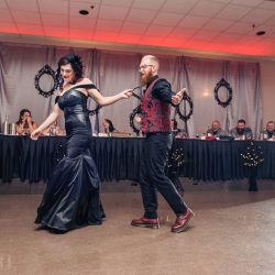 AKwedWEB 974 - A stunning black dress, tattoos, and skulls everywhere at this chic and dark wedding A stunning black dress, tattoos, and skulls everywhere at this goth wedding