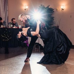 AKwedWEB 982 - A stunning black dress, tattoos, and skulls everywhere at this chic and dark wedding A stunning black dress, tattoos, and skulls everywhere at this goth wedding
