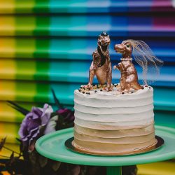 This rad pop-up wedding had glitter, sequins, and huge rainbow mural LOVE