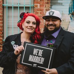 This rad pop-up wedding had glitter, sequins, and huge rainbow mural LOVE