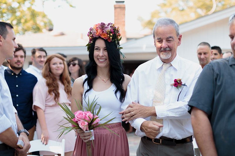 Naked cake, bbq, & a fab flower crown at this intimate Savannah backyard wedding