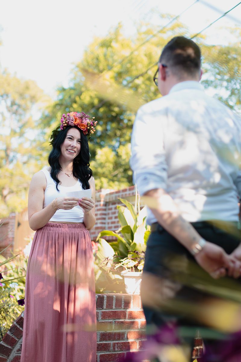 Naked cake, bbq, & a fab flower crown at this intimate Savannah wedding