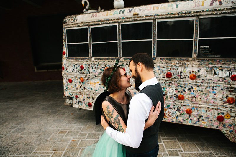 This art museum wedding was a celebration of outsider art, craftiness, and veggie comfort food