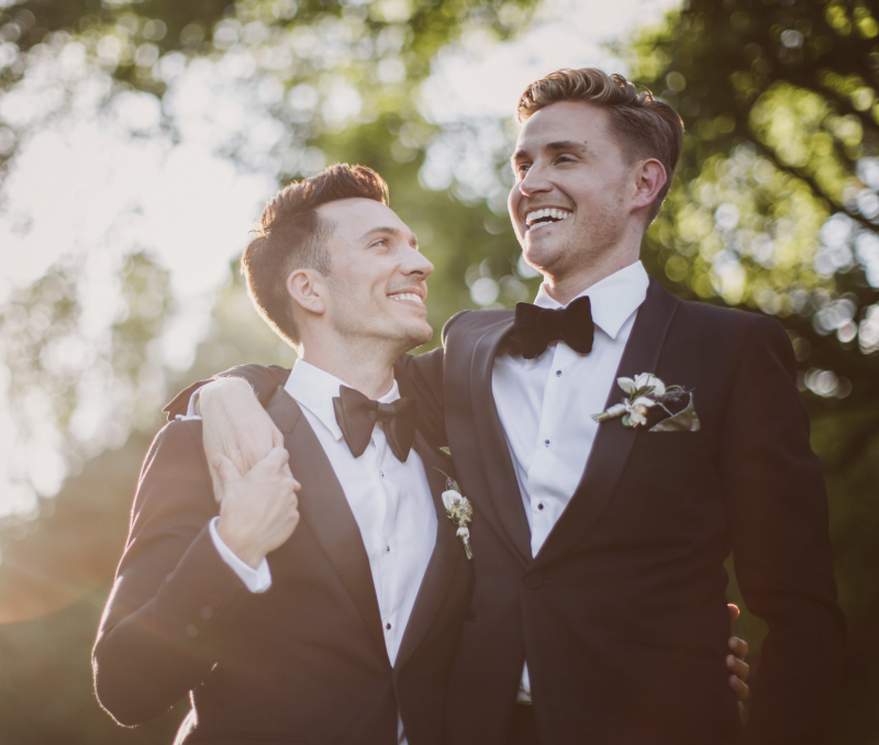 Two stunning grooms at this Cowley Manor wedding
