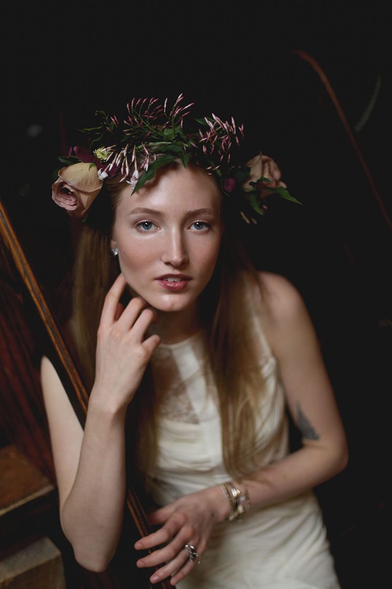 Funky instruments & muted flowers at this dark and eclectic inspiration shoot at an old Brooklyn theater