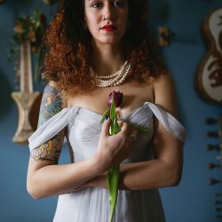 Jalopy Theater Bridal Styled Shoot 12 - Funky instruments & muted flowers at this dark and eclectic inspiration shoot at an old Brooklyn theater Funky instruments & muted flowers at this dark and eclectic inspiration shoot at an old Brooklyn theater