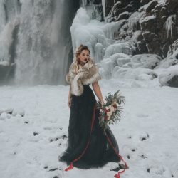Velvet, faux fur, and waterfalls at this Franklin Falls wintry elopement inspiration