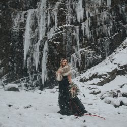 Velvet, faux fur, and waterfalls at this Franklin Falls wintry elopement inspiration