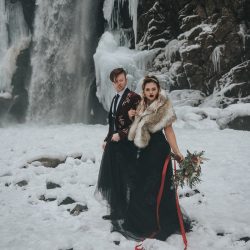 Velvet, faux fur, and waterfalls at this Franklin Falls wintry elopement inspiration