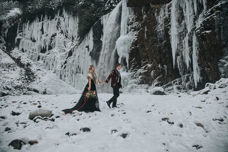 Velvet, faux fur, and waterfalls at this Franklin Falls wintry elopement inspiration