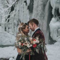 Velvet, faux fur, and waterfalls at this Franklin Falls wintry elopement inspiration