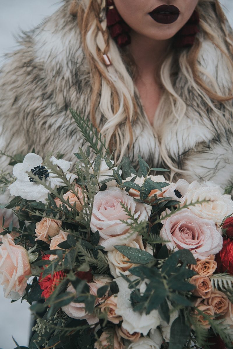 Velvet, faux fur, and waterfalls at this Franklin Falls wedding inspiration